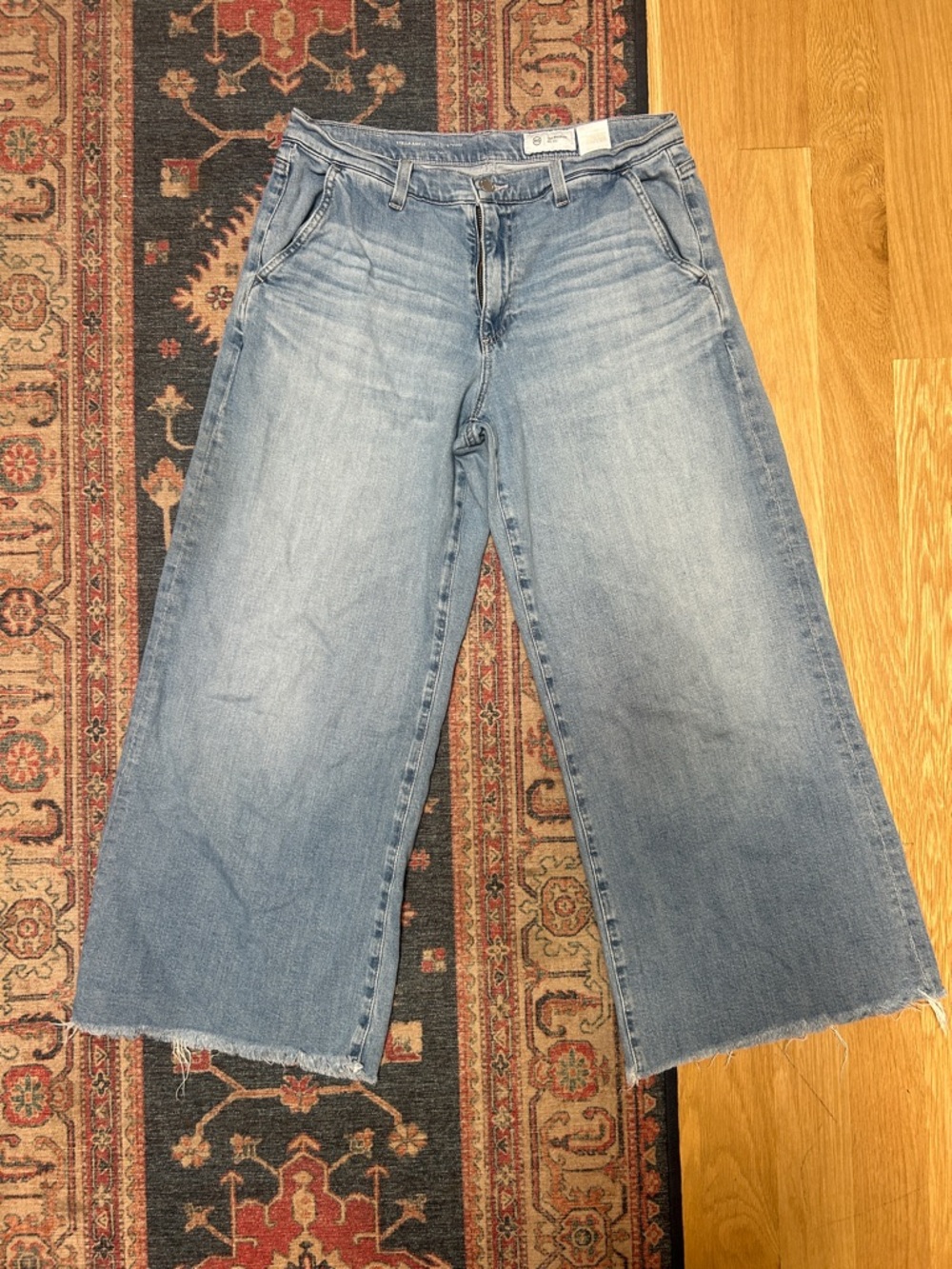 Ag Adriano Goldschmied Light Blue Wide-Leg Crop Jeans